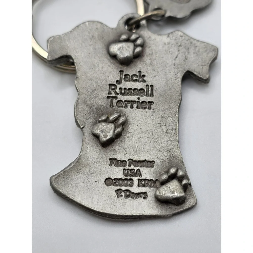 NEW PEWTER JACK RUSSELL TERRIER DOG HEAD KEYCHAIN SILVER METAL